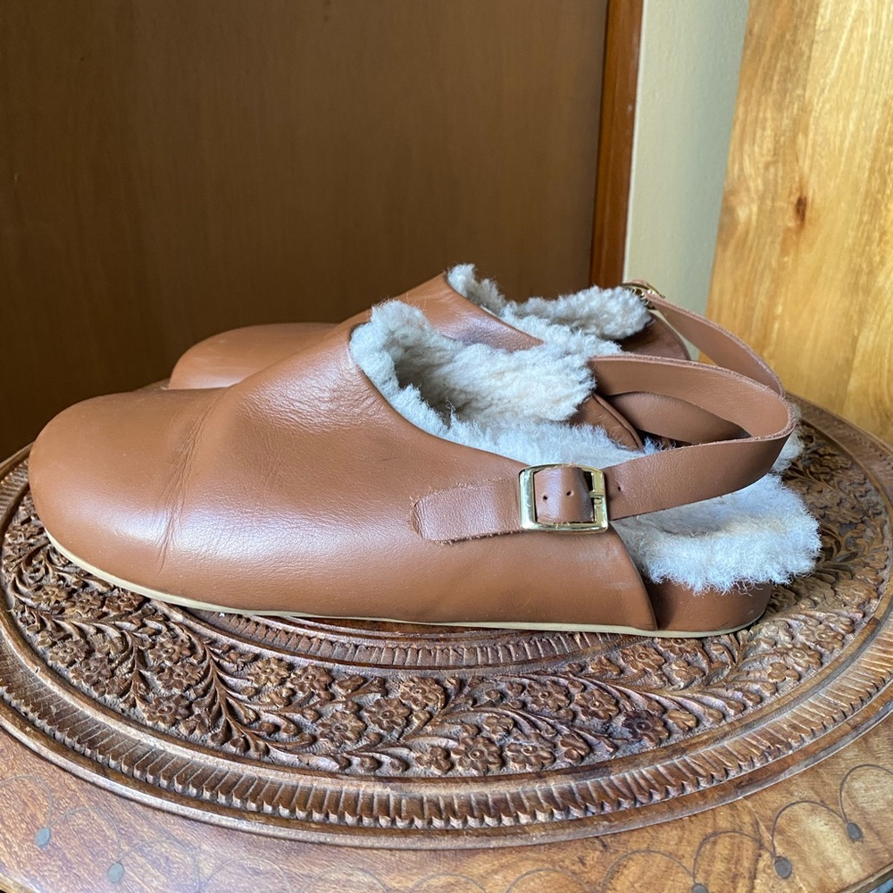 Beatrice Valenzuela Brown Leather Umber Clog Slides